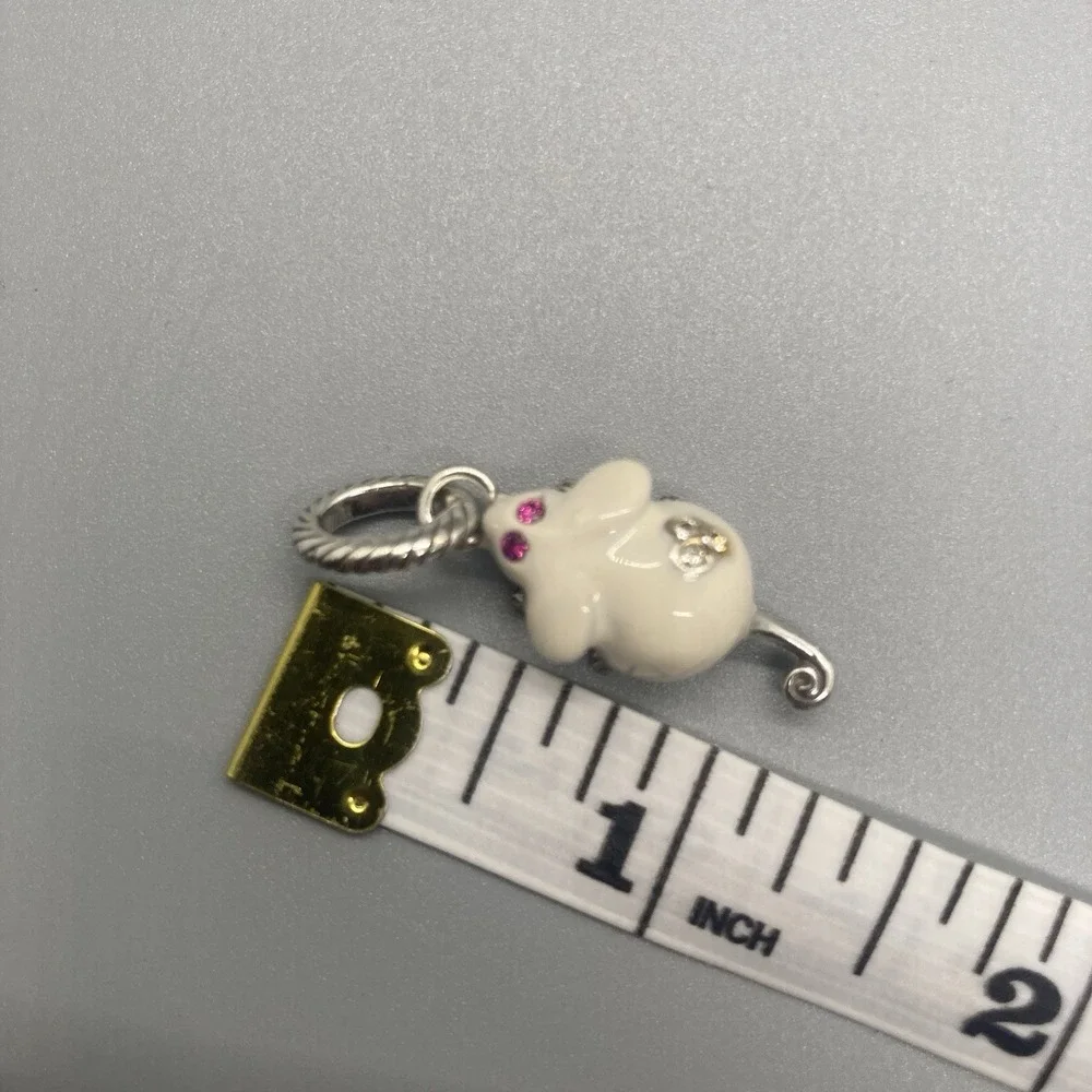 Brighton White Mouse Rat Add A Charm Pink Crystal Eyes & Heart Back